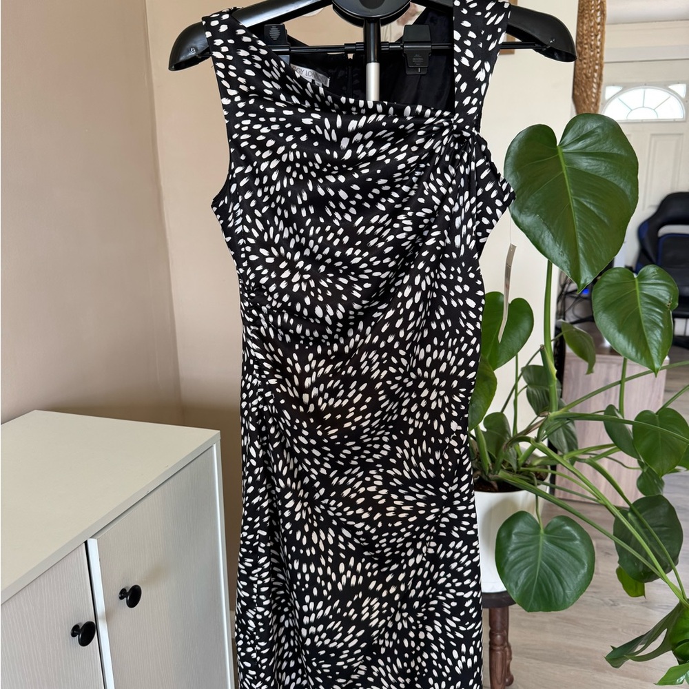Maggy London Black and White Sheath Midi Dress